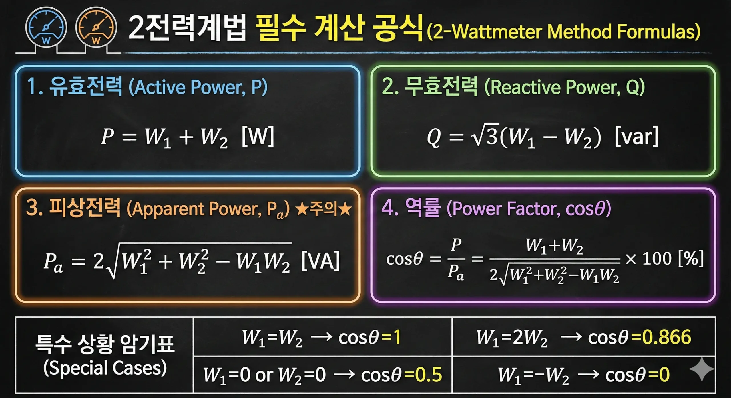 2-wattmeter-method-power-calculation-formula-summary